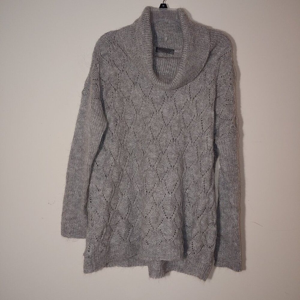 Anthropology Elsamanda Open Knit Mohair Blend Oversized Sweater Sz L Pearl Grey